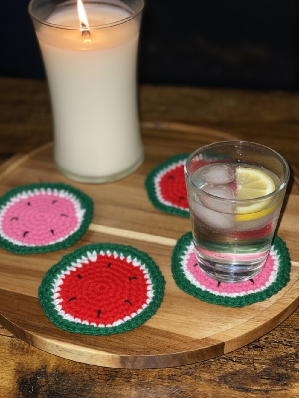 Watermelon Sugar Coaster Set | Crochet Drink Coasters | Kitchenware Home Decor
